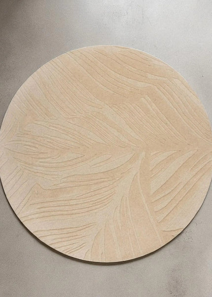 Hand Tufted Round Floral Wool Rug, Soft Beige Modern Living Room Decor