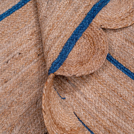 Hand-Braided Blue Scalloped Jute Rug: Natural Fiber Runner