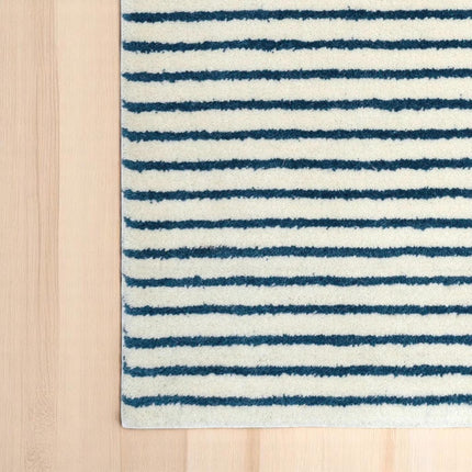 Hand Tufted Wool Rug: Minimalist Blue Stripe Pattern