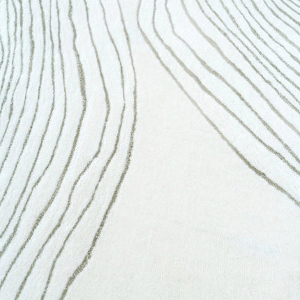 Hand Tufted Wool Abstract Waves Rug: Modern Ivory Area Rug