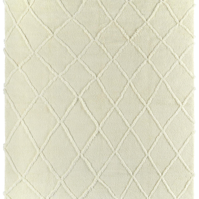 Hand Knotted Wool Rug: Ivory Minimalist Design