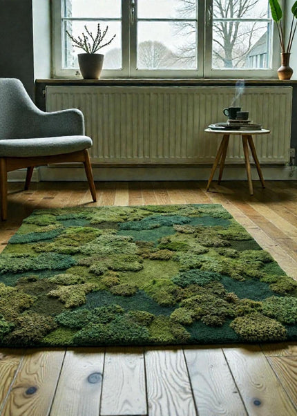 Hand-Tufted Wool Forest Area Rug  Moss Green Organic Abstract Design