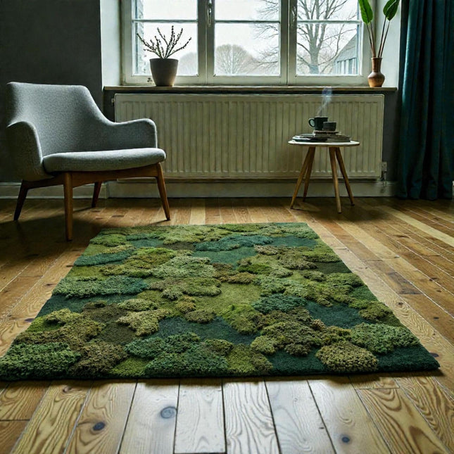 Hand-Tufted Wool Forest Area Rug  Moss Green Organic Abstract Design