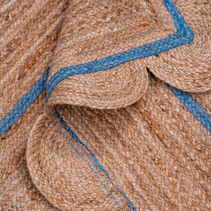 Custom Natural Flint Blue Jute Scallop Runner Rug - Hand-Braided Anti-Slip Area Rug by TheGiftsConnect