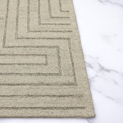 Hand Tufted Wool Rug: Geometric Maze Design, 8x10 Beige Area Rug