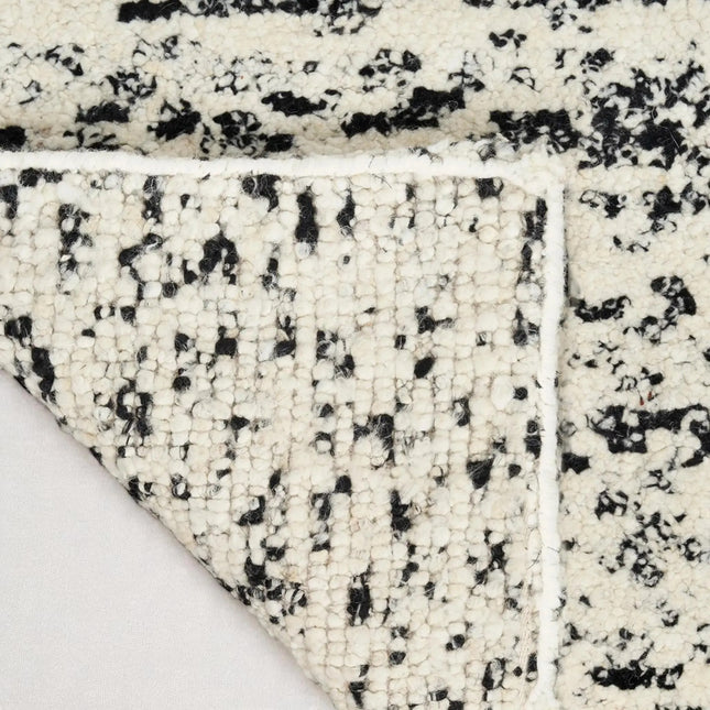 Hand Knotted Wool Area Rug: Beige & Black Abstract, High Pile