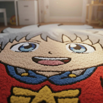 Hand Tufted Superhero Kids Rug, Cartoon Character Playroom Carpet, Fun Boys Room Décor