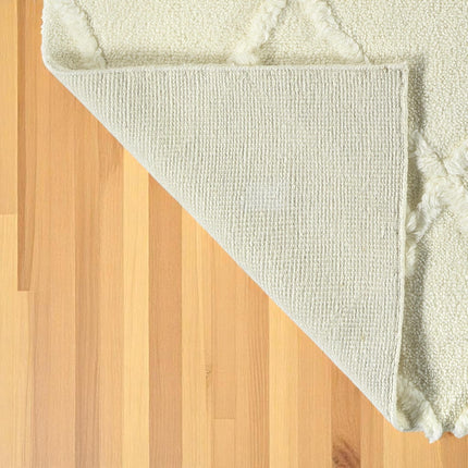 Hand Knotted Wool Rug: Ivory Minimalist Design