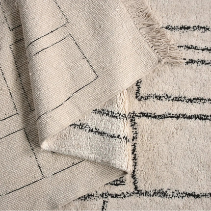 Hand Knotted Geometric Cotton Rug: Neutral Tones, Washable Area Carpet