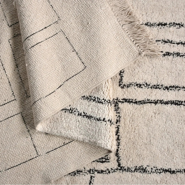 Hand Knotted Geometric Cotton Rug: Neutral Tones, Washable Area Carpet