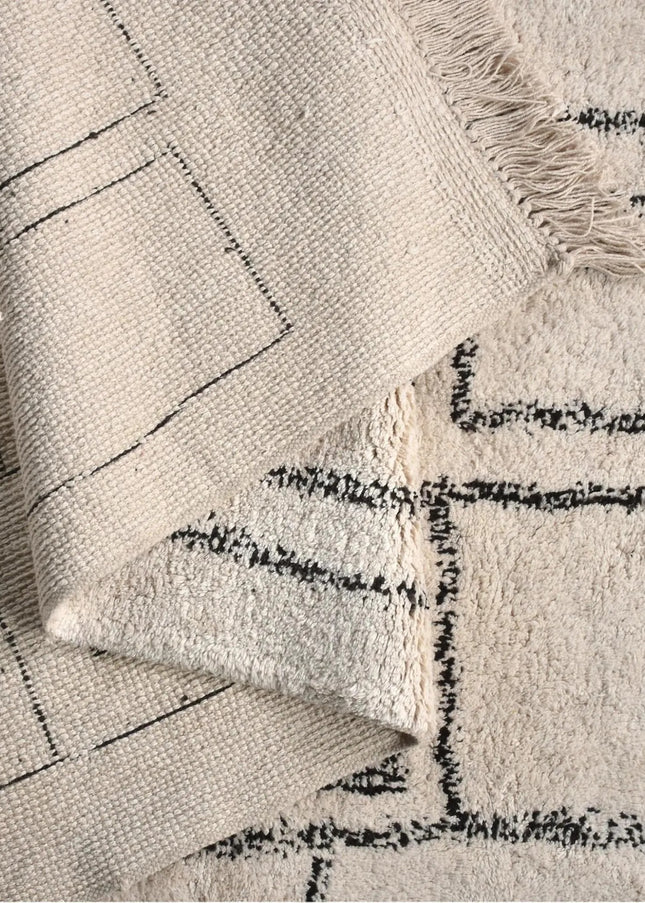 Hand Knotted Geometric Cotton Rug: Neutral Tones, Washable Area Carpet