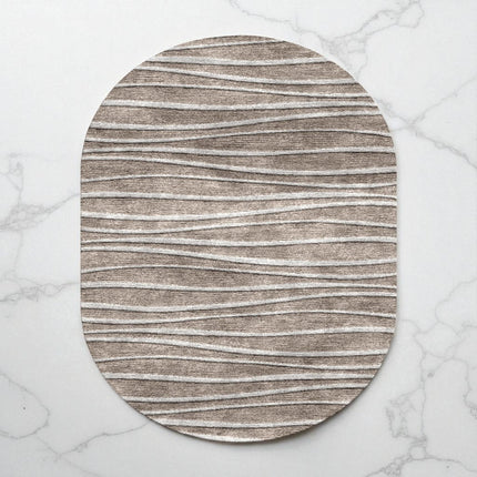 Hand Tufted Taupe & Ivory Wavy Pattern Viscose Rug  Modern Oval Area Carpet