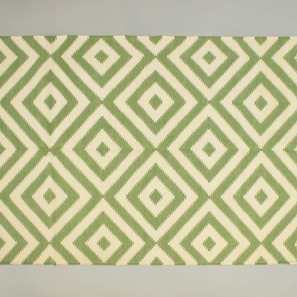 Handmade Pastel Green Cotton Area Rug: Bohemian Geometric Reversible Rug