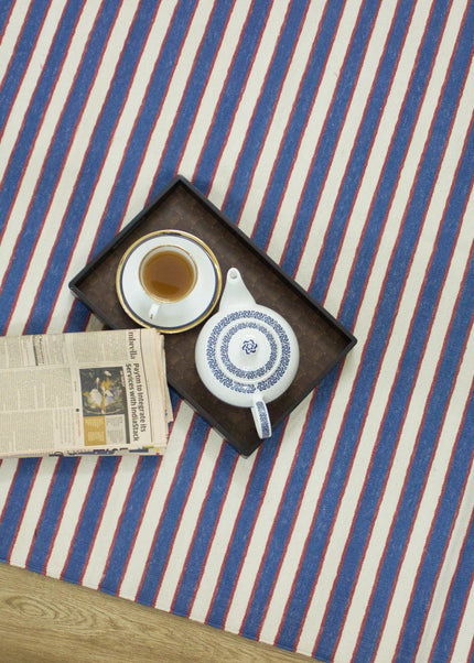 Blue Striped Handwoven Cotton Rug: Modern Reversible Kilim Runner