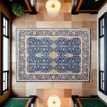Hand Knotted Wool Oushak Rug: 9x12 Blue Oriental Medallion Design