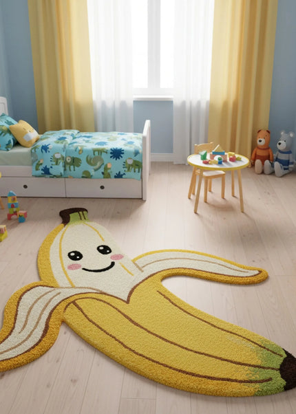 Banana Rug – Handmade Tufted Cute Fruit Carpet for Kids Room
