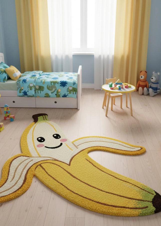 Banana Rug – Handmade Tufted Cute Fruit Carpet for Kids Room