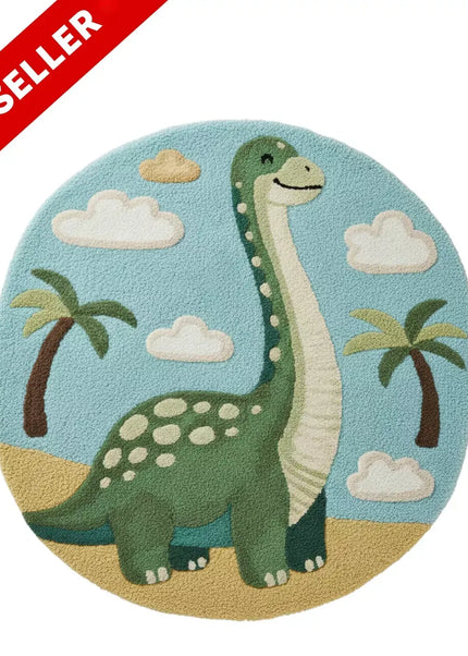 Dinosaur Wool Rug – Hand Tufted Round Nursery Playroom Rug