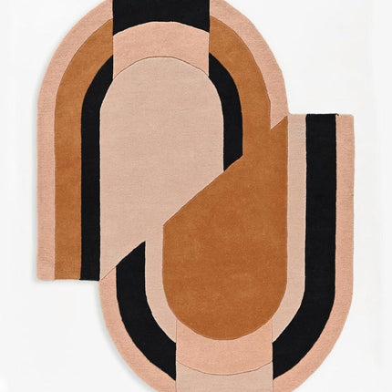 Geometric Abstract Wool Rug – Beige Brown Black Hand Tufted Carpet