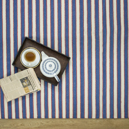 Blue Striped Handwoven Cotton Rug: Modern Reversible Kilim Runner