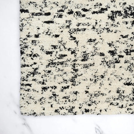 Hand Knotted Wool Area Rug: Beige & Black Abstract, High Pile