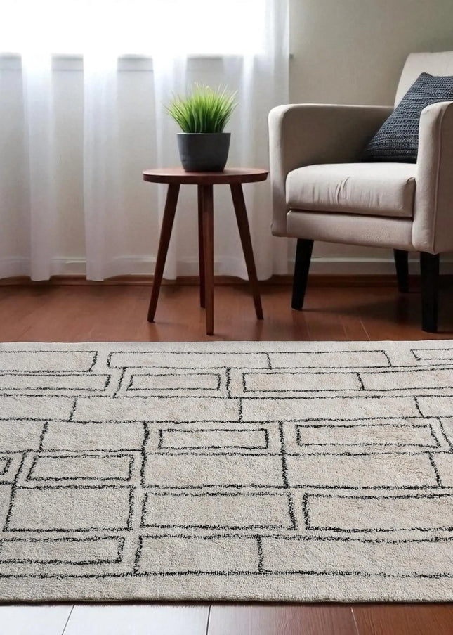 Hand Knotted Geometric Cotton Rug: Neutral Tones, Washable Area Carpet