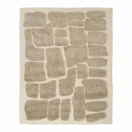 Handwoven Beige Wool Rug: 8x10 Earthy Stone Art Area Rug