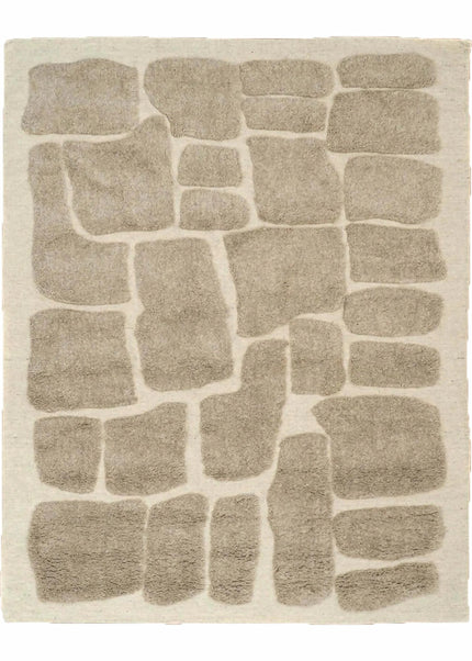 Handwoven Beige Wool Rug: 8x10 Earthy Stone Art Area Rug