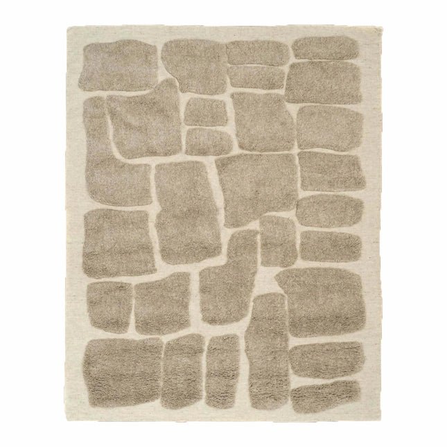Handwoven Beige Wool Rug: 8x10 Earthy Stone Art Area Rug