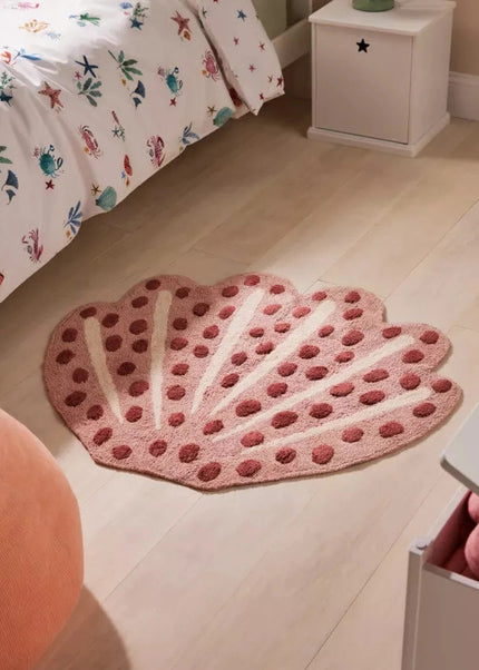 Soft Pink Shell Rug: Hand-Tufted Wool Playmat by TheGiftsConnect