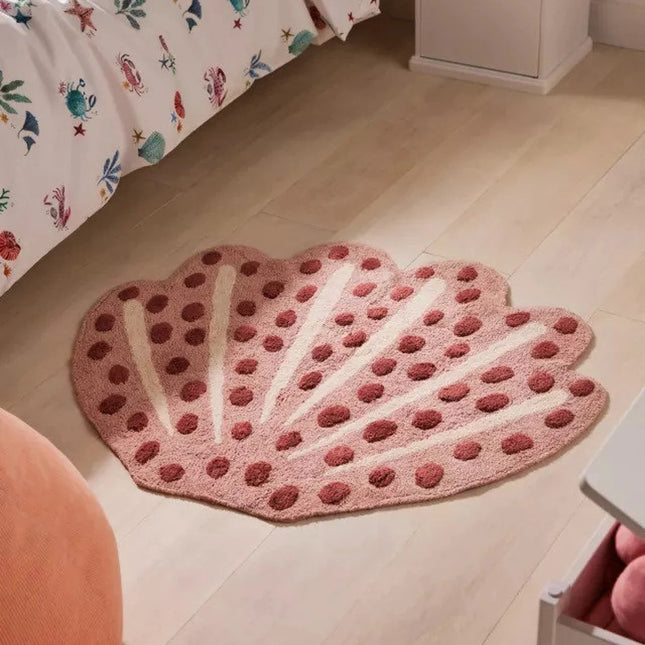 Soft Pink Shell Rug: Hand-Tufted Wool Playmat by TheGiftsConnect