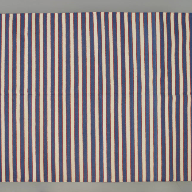 Blue Striped Handwoven Cotton Rug: Modern Reversible Kilim Runner
