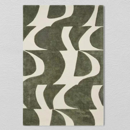 Hand Tufted Green Wool Rug: Abstract Modern Carpet