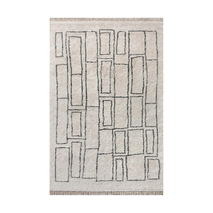 Hand Knotted Geometric Cotton Rug: Neutral Tones, Washable Area Carpet