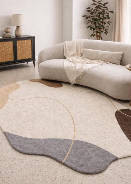 Modern Irregular Hand-Tufted Wool Rug, Abstract Neutral Shape Designer Area Carpet