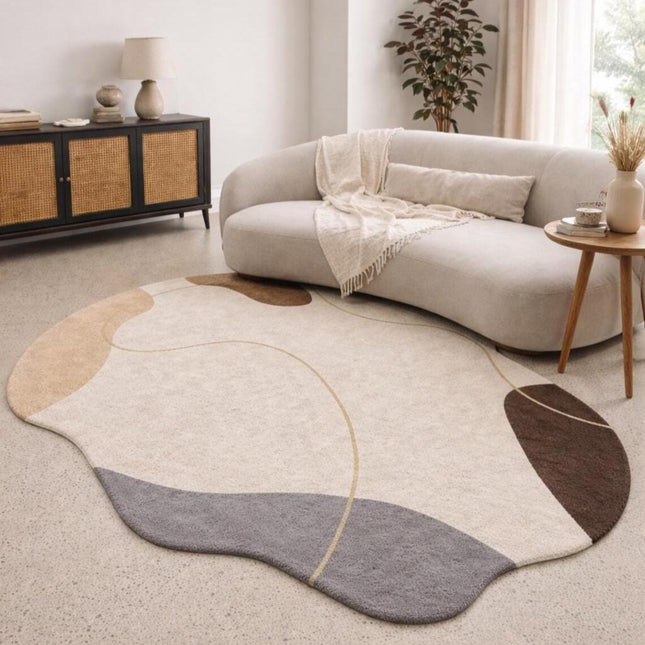 Modern Irregular Hand-Tufted Wool Rug, Abstract Neutral Shape Designer Area Carpet