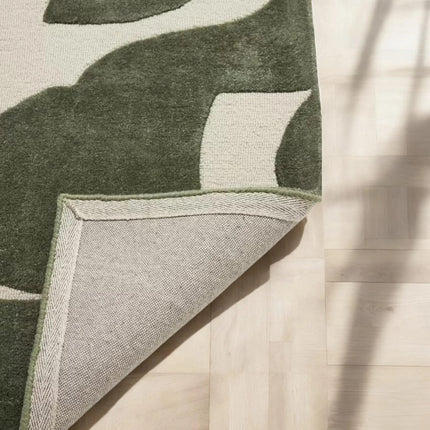 Hand Tufted Green Wool Rug: Abstract Modern Carpet