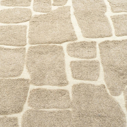 Handwoven Beige Wool Rug: 8x10 Earthy Stone Art Area Rug