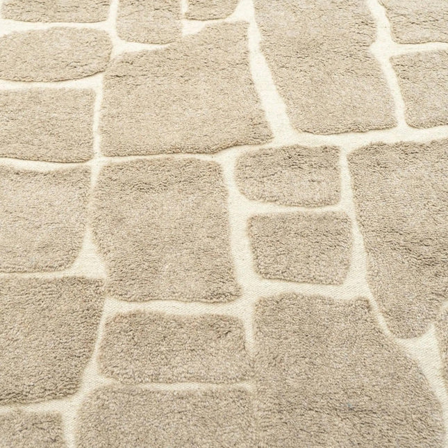 Handwoven Beige Wool Rug: 8x10 Earthy Stone Art Area Rug