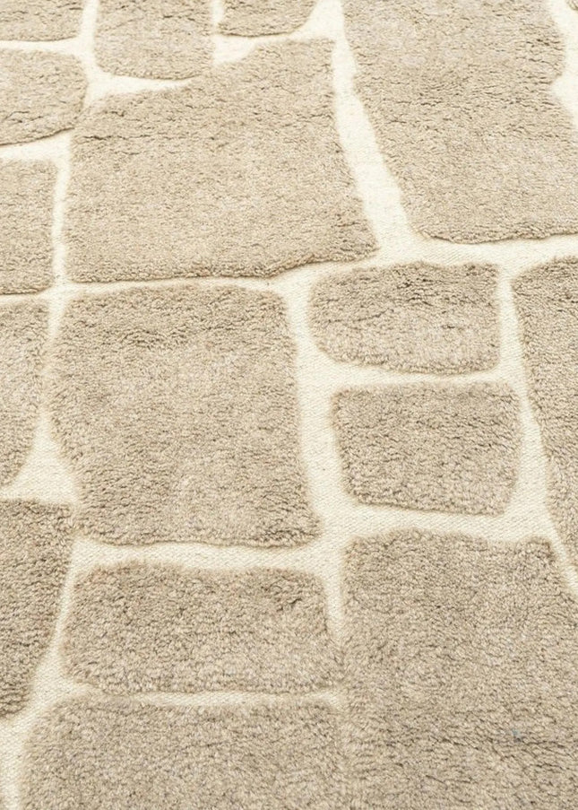 Handwoven Beige Wool Rug: 8x10 Earthy Stone Art Area Rug