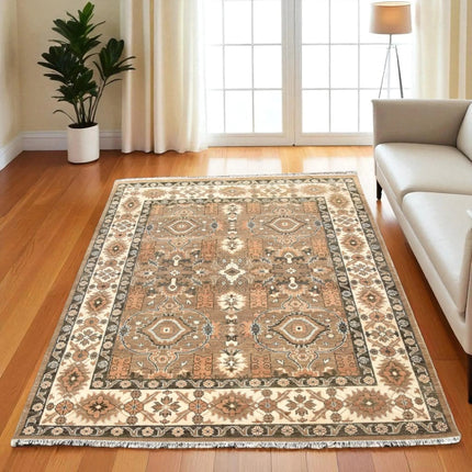 Vintage Oushak Wool Rug: Earthy Tone Medallion, Hand-Knotted