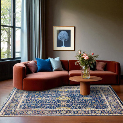 Hand Knotted Wool Oushak Rug: 9x12 Blue Oriental Medallion Design