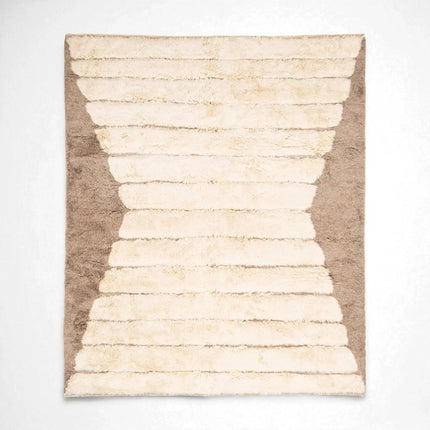 Handwoven Beige & Brown Wool Shag Rug - Modern Living Room Decor