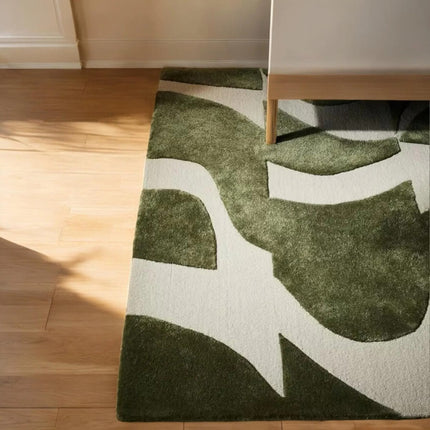 Hand Tufted Green Wool Rug: Abstract Modern Carpet
