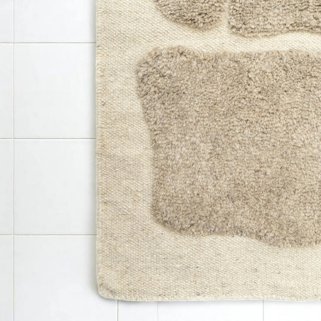 Handwoven Beige Wool Rug: 8x10 Earthy Stone Art Area Rug