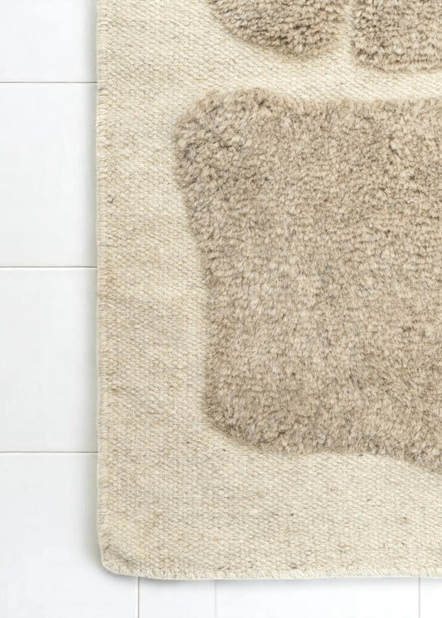 Handwoven Beige Wool Rug: 8x10 Earthy Stone Art Area Rug