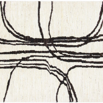 Hand Woven Beni Ourain Wool Rug: Abstract Lines, Shag Texture, Minimalist Decor