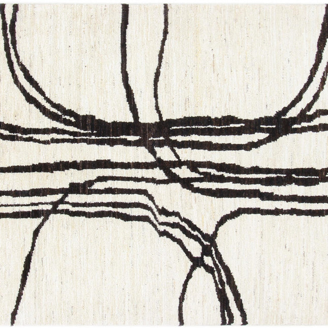 Hand Woven Beni Ourain Wool Rug: Abstract Lines, Shag Texture, Minimalist Decor