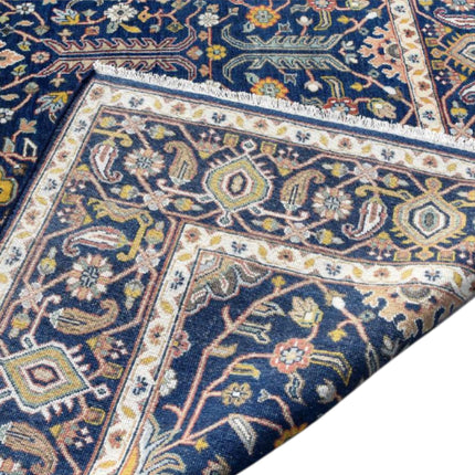 Hand Knotted Wool Oushak Rug: 9x12 Blue Oriental Medallion Design