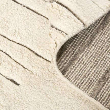 Hand Knotted Wool Rug: Modern Berber Beni Ourain Style, Ivory Abstract